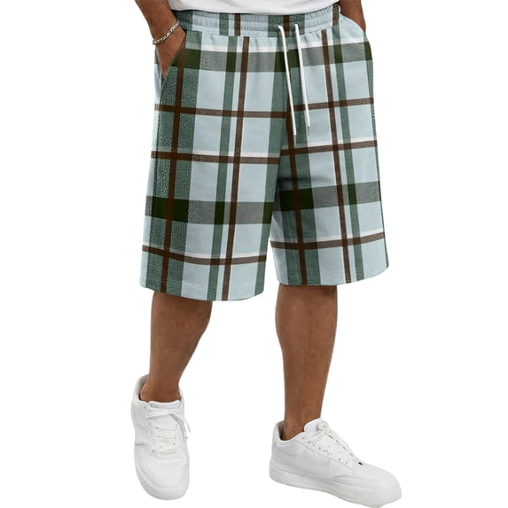 HKYNLAG Plaid Shorts for Men Casual Classic Drawstring Elastic Waist Bermuda Short Baggy Loose Y2k Lounge Shorts with Pockets Green 2XL
