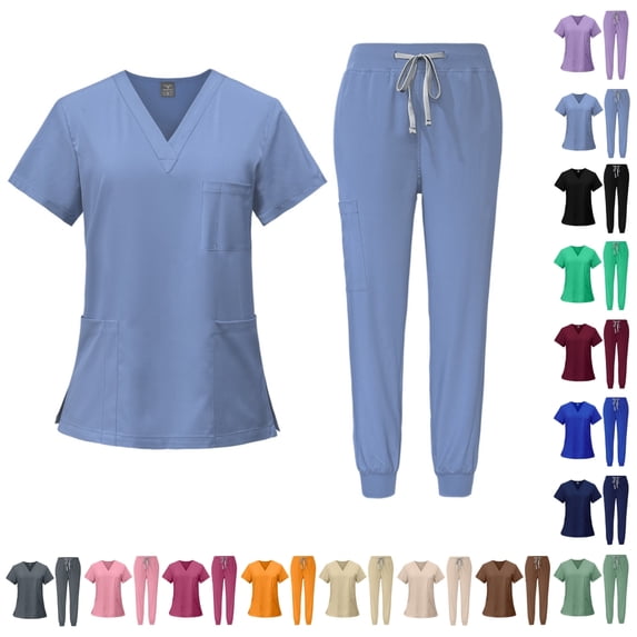 HKYNLAG Scrubs Set for Women Nurse Uniform Jogger Suit Stretch Tank Top and Pants for Nurse Workwear Gray XL