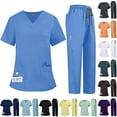 thumbnail image 1 of HKYNLAG Scrubs Sets for Women 2 Piece Nurse Working Uniforms Casual Comfy Solid V Neck Caregiver Top and Drawstring Waist Pants with Pockets Orange M, 1 of 8
