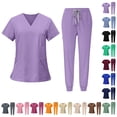 thumbnail image 1 of HKYNLAG Scrubs for Women Set V-Neck Pocket Top & Drawstring Jogger Scrub Pants Stretch Nursing Scrubs Set Uniform Hot Pink L, 1 of 5