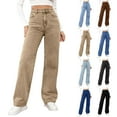 thumbnail image 1 of HKYNLAG Straight Leg Jeans for Women High Waisted Wide Leg Loose Stretchy Boyfried Denim Pants Khaki 2XL, 1 of 7
