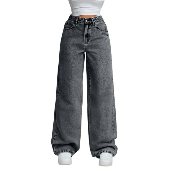 HKYNLAG Straight Leg Jeans for Women High Waisted Wide Leg Loose Stretchy Boyfriend Denim Pants Baggy Jeans for Women Light Gray S