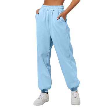 HKYNLAG Sweatpants Women Cinch Bottom High Waisted Athletic Joggers Lightweight Drawstring Workout Trousers Blue L
