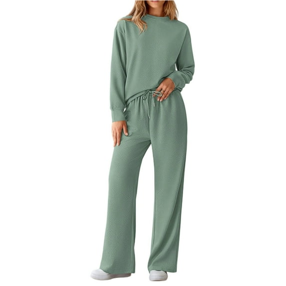HKYNLAG Sweatsuit Sets for Women 2 Piece Long Sleeve Sweatshirt Top and Wide Leg Pants Fall Activewear Lounge Sets Running Workout Sets Matching Tracksuit Green XL
