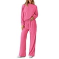 thumbnail image 1 of HKYNLAG Sweatsuit Sets for Women 2 Piece Long Sleeve Sweatshirt Top and Wide Leg Pants Fall Activewear Lounge Sets Running Workout Sets Matching Tracksuit Pink L, 1 of 5