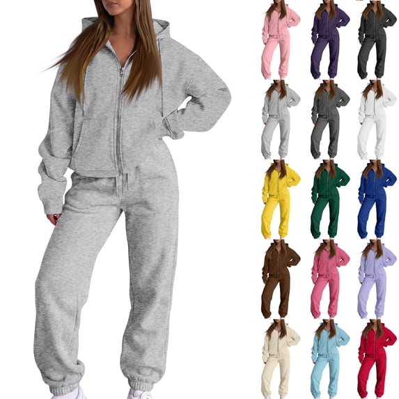 HKYNLAG Sweatsuits Women 2 Piece Outfit Full Zip Casual Winter Long Sleeve Hoodie and Elastic Bottom Jogger Sweatpants Set Fall Tracksuit Red 2XL