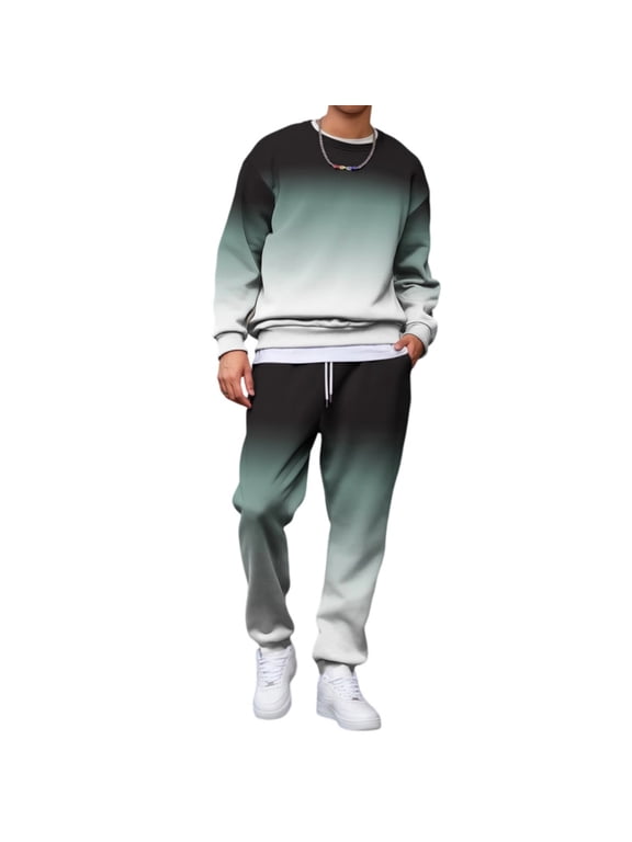 Sweatsuits for Mens Crewneck Tie Dye Jogging Track Suits 2 Piece Matching Sets Outfits Casual Athletic Tracksuits White L