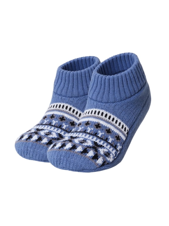 Unisex Winter Slipper Socks Indoor Floor Socks with Thick Fleece Lining Non Slip Sole Knit Ankle House Socks Blue L
