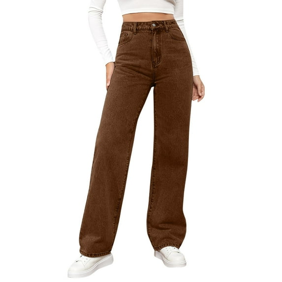 HKYNLAG Wide Leg Jeans Women Casual 2025 Plus Size Flare Bell Bottom Bootcut Stretchy Baggy High Wasted Y2K Denim Pants Brown 2XL