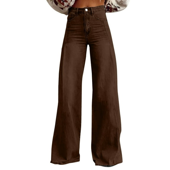 HKYNLAG Wide Leg Jeans for Women Dark Wash Vintage Baggy Jeans Casual Loose Y2k Streetwear Denim Pants Brown L