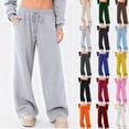 thumbnail image 1 of HKYNLAG Wide Leg Sweatpants Womens Low Rise Baggy Lounge Joggers Drawstring Cotton Sweat Pants with Pockets Navy M, 1 of 5