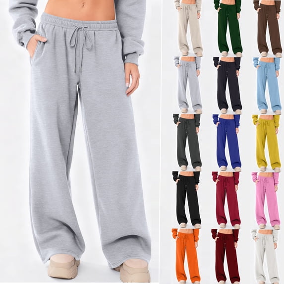 HKYNLAG Wide Leg Sweatpants Womens Low Rise Baggy Lounge Joggers Drawstring Cotton Sweat Pants with Pockets Pink L