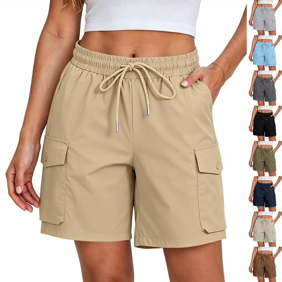 HKYNLAG Women Cargo Shorts Outdoor Bermuda Shorts Quick Dry Hiking Shorts Summer Casual Drawstring Athletic Golf Shorts Gray S