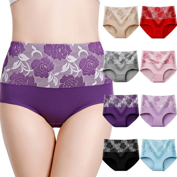 HKYNLAG Women Cotton Underwear High Waist Tummy Control Panties Ladies Panty Plus Size Briefs Beige 4XL