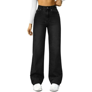 HKYNLAG Women Wide Leg Jeans High Waist Baggy Jeans for Women Loose Boyfriends Jeans Denim Pants Y2K Black L