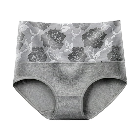 HKYNLAG Women's Briefs Underwear Cotton High Waist Tummy Control Panties Rose Jacquard Ladies Panty Gray 5XL
