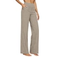 thumbnail image 1 of HKYNLAG Women's Cotton Linen Pants Pull On Straight Leg High Waisted Casual Lounge Trousers with Pockets Khaki 2XL, 1 of 8