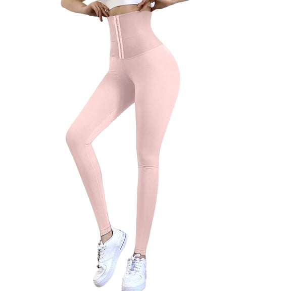 HKYNLAG Women's High Waisted Yoga Leggings Tummy Control Corset Waist Soft Stretch Yoga Pants Athletic Compression Leggings Pink L