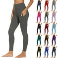 thumbnail image 1 of HKYNLAG Women's High Waisted Yoga Pants with Side Pockets Tummy Control Workout Leggings for Gym Running Light Gray L, 1 of 7