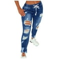 thumbnail image 1 of HKYNLAG Women's Ripped Jeans Stretchy Drawstring High Waist Skinny Jean Distressed Denim Pants for Women Dark Blue S, 1 of 4