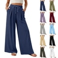 thumbnail image 1 of HKYNLAG Women's Wide Leg Palazzo Pants Drawstring Elastic Beach Vacation Travel Loose Trousers Dark Blue M, 1 of 5