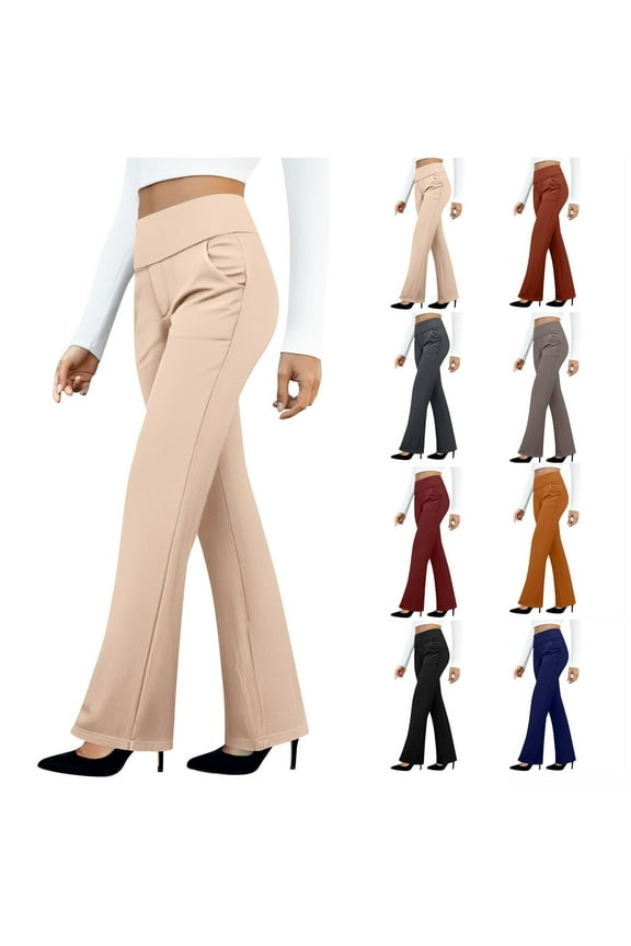 Women's Yoga Dress Pants Stretchy Work Slacks Business Casual Bootcut Pull on Trousers with Pockets Black L