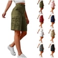 thumbnail image 1 of HKYNLAG Womens Bermuda Shorts High Waisted Cargo Shorts with Pockets Elastic Knee Length Summer Casual Shorts with Pockets Gray S, 1 of 6