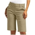 thumbnail image 1 of HKYNLAG Bermuda Shorts for Women Knee Length Dressy Casual High Waisted Chino Shorts Straight Leg Hiking Vacation Long Shorts Khaki L, 1 of 9