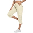 thumbnail image 1 of HKYNLAG Womens Capris with Pockets Petite Pull On Casual Cargo Pants Dressy Lightweight Ladies Baggy Cropped Pants for Hiking Beige 2XL, 1 of 5