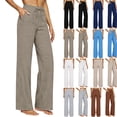 thumbnail image 1 of HKYNLAG Womens Cotton Linen Pants Petite 2026 Summer Lightweight High Waist Straight Leg Solid Beach Lounge Trousers Camel S, 1 of 5