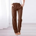 thumbnail image 1 of HKYNLAG Womens Cotton Linen Pants with Pockets Pull On Petite Pants Drawstring Elastic Waist Pants Lounge Mid Rise Pants Solid Lightweight Trousers Casual Summer Coffee 2XL, 1 of 5