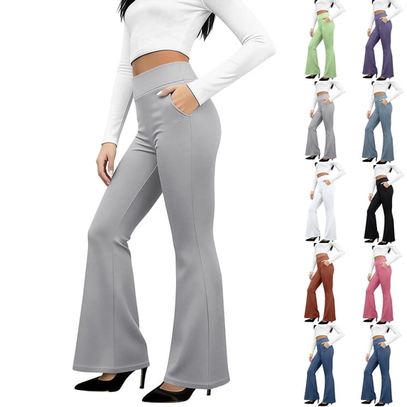 HKYNLAG Womens Dress Pants High Waisted Flare Leggings Casual Slacks for Women Stretchy Bootcut Work Office Trousers with Pockets Gray S