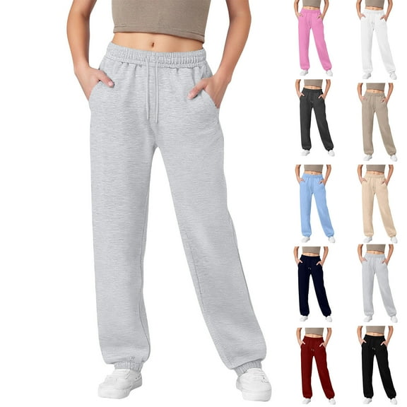 HKYNLAG Womens Fleece Lined Sweatpants Fleece High Waisted Athletic Workout Joggers Baggy Loungewear Bottoms Navy M