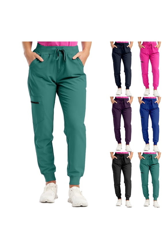 Womens Scrub Pants Workwear Straight Leg Pants Soft Stretch Nurse Uniform Work Pants Blue S