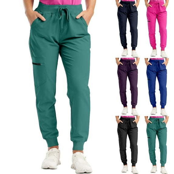 HKYNLAG Womens Scrub Pants Workwear Straight Leg Pants Soft Stretch Nurse Uniform Work Pants Green L