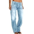 thumbnail image 1 of HKYNLAG Womens Straight Leg Jeans Button Down Low Rise Ripped Jeans Plus Size Boyfriend Distressed Denim Pants with Pockets Light Blue L, 1 of 3