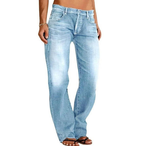 HKYNLAG Womens Straight Leg Jeans Button Down Low Rise Ripped Jeans Plus Size Boyfriend Distressed Denim Pants with Pockets Light Blue L