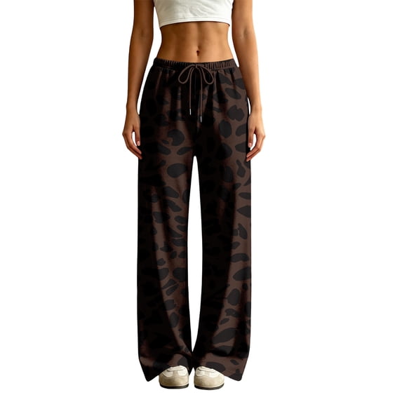 HKYNLAG Womens Sweatpants Leopard Print High Waisted Drawstring Baggy Pants Comfy Fashion Lounge Trousers with Pockets M