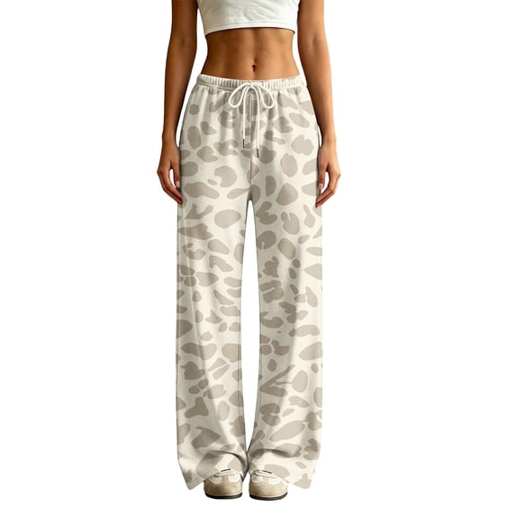 HKYNLAG Womens Sweatpants Leopard Print High Waisted Drawstring Baggy Pants Comfy Fashion Lounge Trousers with Pockets S