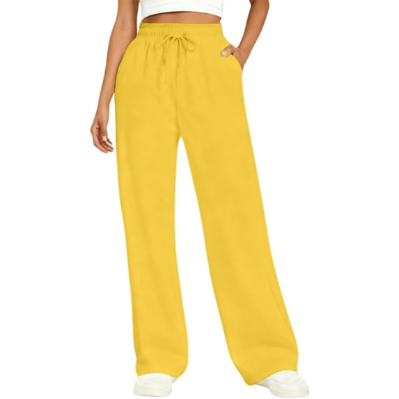 HKYNLAG Womens Wide Leg Sweatpants Winter Baggy Lounge Travel Pants 2026 Fashion Joggers Clothes Yellow M