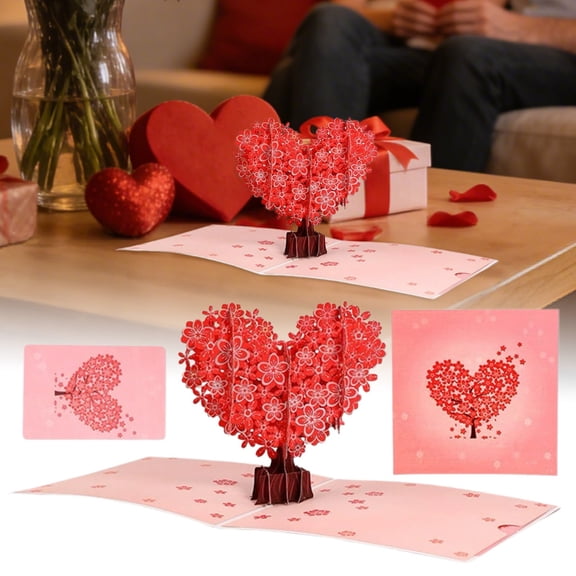 HKYSANG Pop Up Anniversary Cards 3D Love Tree Hearts Card, PopUp Wedding Card Valentine Day Cards Birthday Card Romantic Mother's Day Thinking You Greeting Card for Wife Husband Couple Friends
