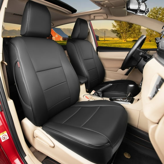 HKZ Fit Corolla Car Seat Cover Full Set for 2014-2019 Toyota Corolla L LE LE Eco XLE Sedan - Faux Leather (Black)