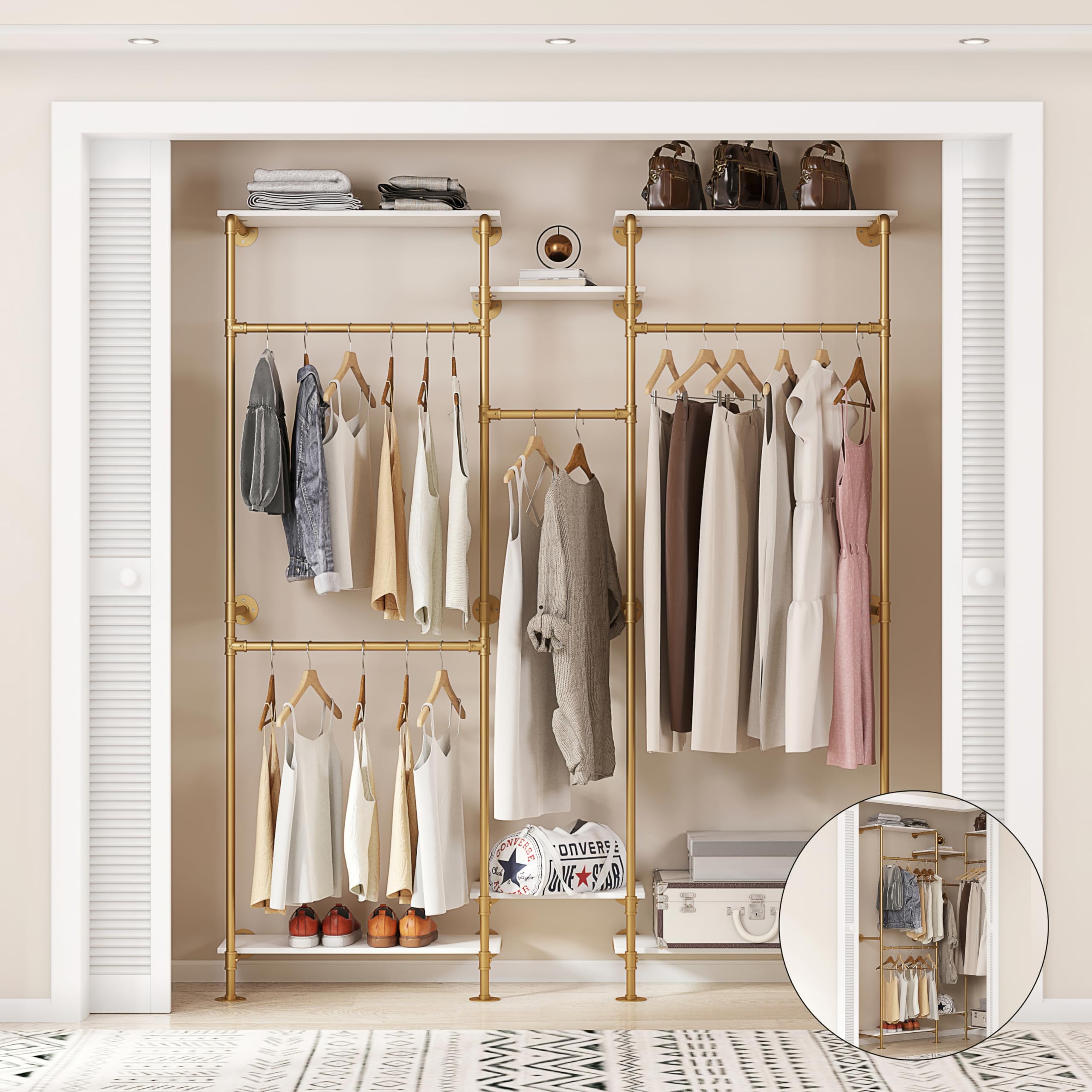 HKaikzo Ⅱ Gold Pipe Clothing Rack, Walk in Closet Organizers and ...
