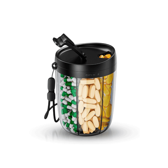 HKquanlin Pill Organizer Bottle, Sealed Supplement Container with Compartments, Black