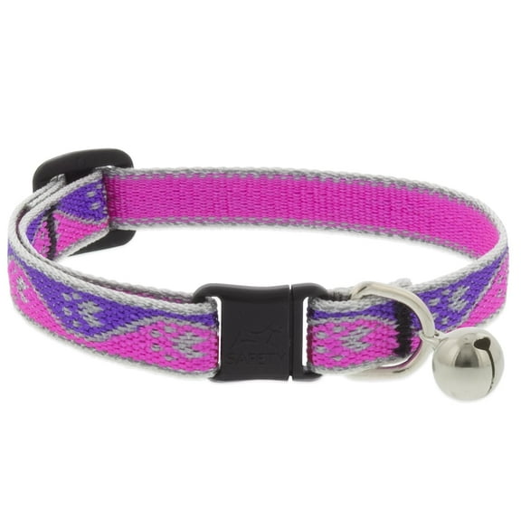 Lupine Reflective Cat Safety Collar with Bell 1/2" wide Pink Paws Adjusts 8" to 12"