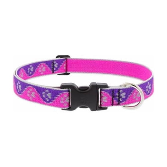 Lupine Reflective Dog Collar 1" Wide Pink Paws Adjusts from 12" to 20"