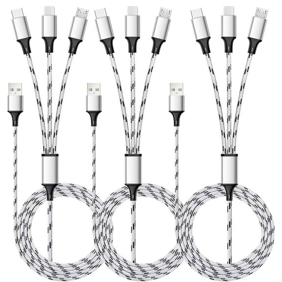 HL 4' Type-C to Micro USB to USB Cable, Silver, 3 Pack