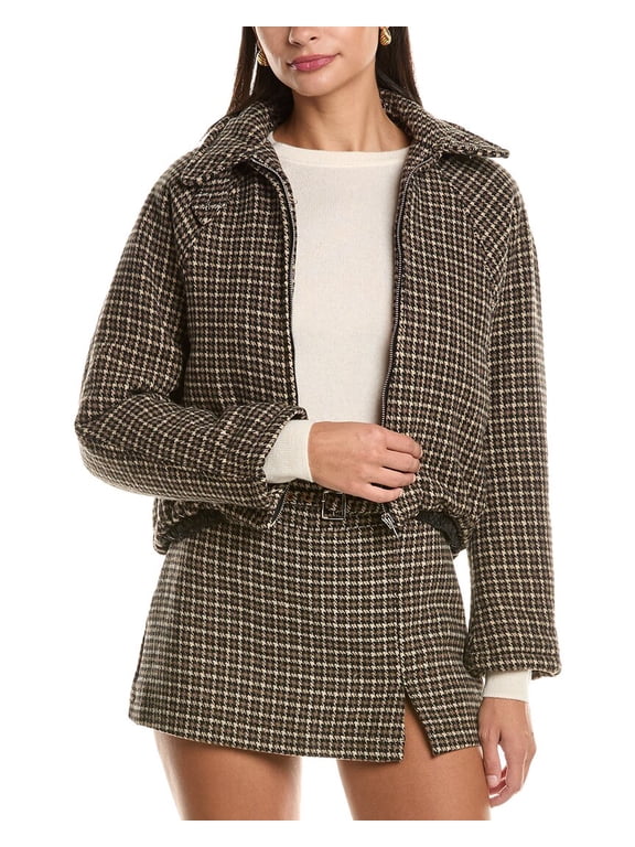 womens Houndstooth Jacket, l, Brown