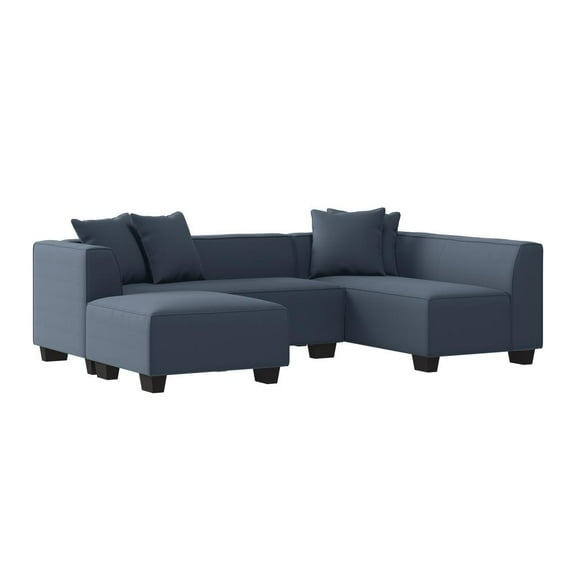 HL Home Furnishings Right-hand Facing Sectional in Blue Velour with Ottoman