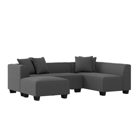 HL Home Furnishings Right-hand Facing Sectional in Charcoal Velour with Ottoman